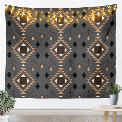 jejeloiu Boho Tapestry Small 51"x59" Aztec Wall Hanging Blanket Geometric Wall Art for Living Room Bedroom Decoration Bohemian - color: Black Brown, size: Small