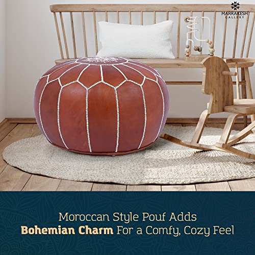 Marrakesh Gallery Genuine Leather Round Pouf Unstuffed - Moroccan Ottoman Footstool, Footrest Cover - Boho Decor - Bohemian Living Room, Bedroom, Kids Room, Gift & Wedding - color: Dark Tan
