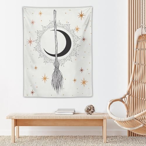 DDCBNS Moon Tapestry,Witchy Starry Night Tapestry Bohemian Style White Tapestry Wall Hanging Home Décor for Girls Bedroom Living Room Dorm Wall Décor W30 x 40" H - color: Bohemian Style_02, size: 40"L x 30"W