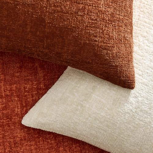 MIULEE Decorative Throw Pillow Covers 18x18 Pack of 2 Rust Couch Pillow Covers Fall Soft Cozy Textured Chenille Pillowcases for Home Decor Sofa Living Room Cushion Bedroom - color: Rust, size: 18" x 18" (Pack of 2)