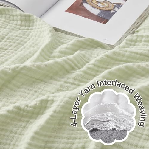 EMME Cotton Throw Blanket for Couch Soft Muslin Blankets 50"x60" Lightweight Breathable Blanket All Season Gauze Blanket, Mint Green - color: 19 - Mint Green, size: Throw (50" x 60")