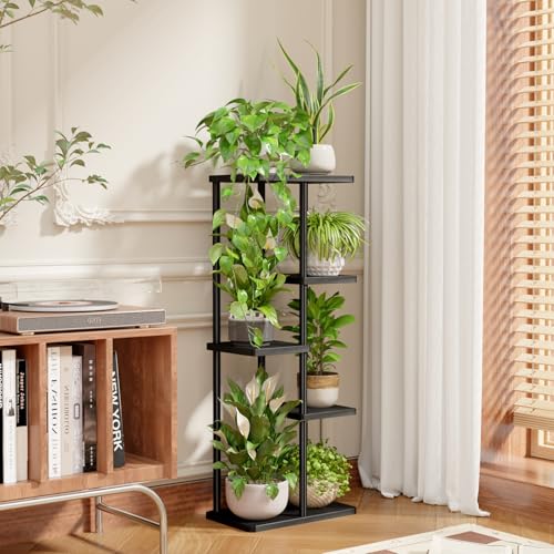 Bamworld Plant Stand Indoor, Corner 5 Tier Metal Plant Shelf for Multiple Plants, Tiered Flower Pot Stands for Patio Garden Balcony Living Room Bedroom, Black - color: Black, size: 5 Tier