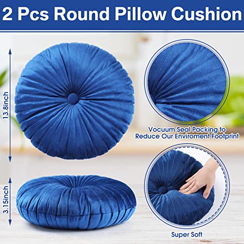 Namalu 2 Pcs Round Throw Pillow 13.8 Inch Decorative Round Velvet Floor Pillows Pumpkin Throw Pillows with Center Button for Thanksgiving Home Decor Living Room Sofa Couch Bed Chair (Navy Blue) - color: Navy Blue