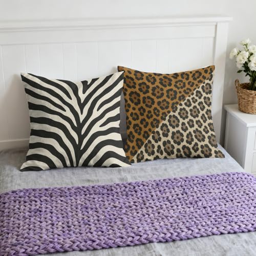 Animal Leopard Throw Pillow Covers 18x18 Set of 4, Brown Abstract Decorative Cushion Cases for Couch Sofa and Bedroom Pillcases Home Decor for Living Room - color: Animal Leopard