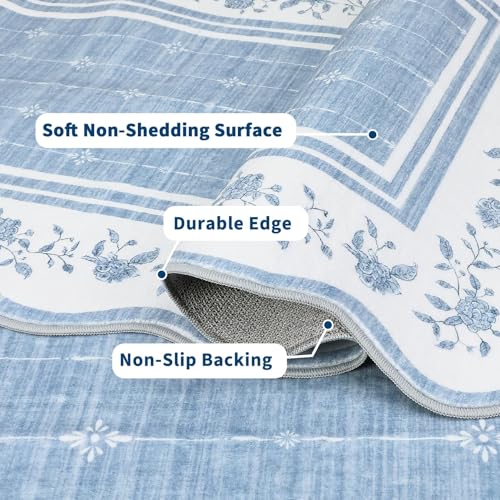 Garvee Washable Rugs for Living Room 8x10 Area Rugs for Bedroom Scalloped Rug Modern Bordered Non Slip Large Kids Bedroom Carpet Indoor Stain Resistant Floor Cover for Dining Room Office Nursery Blue - color: Blue, size: 8' x 10' (Rectangular)