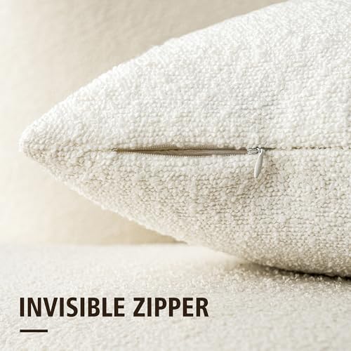 Foindtower Set of 2, Decorative Textured Boucle Throw Pillow Covers Accent Solid Pillow Cases Neutral Soft Cozy Couch Cushion Case for Chair Sofa Bedroom Living Room Home Decor 16 x 16 Inch White - color: White, size: 16" x 16" (Pack of 2)