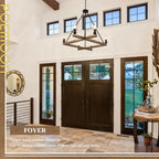 L45'' Rustic Oak Square Wood Chandeliers Farmhouse 6-Light Rectangular Candle Chandelier Unique Long Ceiling Pendant Light for High Ceiling Living Dining Room Foyer Kitchen Island,E12 - color: Golden Oak, size: 45 inches