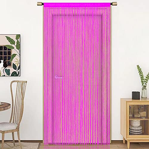HSYLYM Spaghetti String Curtains for Doorways Privacy Door Frame Tassel Hippy Wall Kitchen Hallway Boho Fringe Curtain Hanging Door Room Dividers Decor 1 Panel（39×79in/100×200cm,Rose） - color: Rose, size: 39"W x 79"L (Pack of 1)