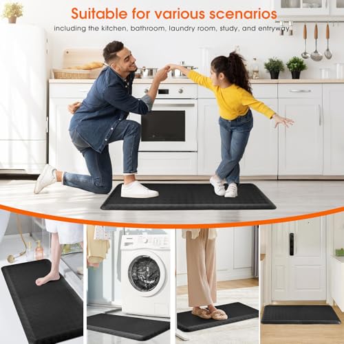 4/5 Inch Extra Thick Kitchen Mats for Floor,Non Slip Anti Fatigue Kitchen Rugs,Waterproof Stain Resistant Sink Mat,Cushioned Standing and Comfort Mats for Office (17"x39" Black) - color: Black, size: 39"L x 17"W x 0.8"Th