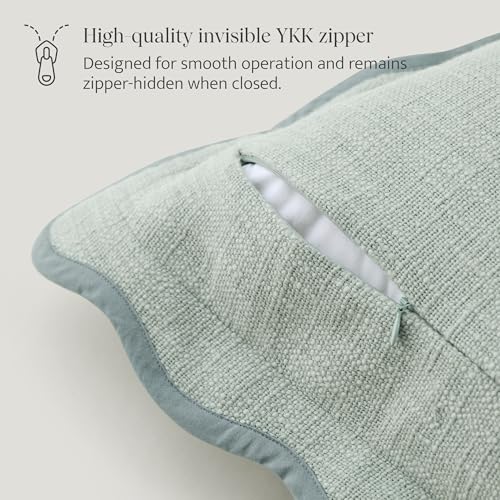 Double Stitch Scalloped Throw Pillow Covers - 100% Cotton Set of 2 Decorative Boho Pillow Covers 20 x 20 Inch, Made in India, Square Cushion Case, Modern Home Decor for Couch Sofa, Green Forest - color: Green Forest, size: 20" x 20" (Pack of 2)