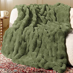 Ultra Soft Cozy Faux Fur Throw Blanket, Fuzzy Plush Thick Bubble Blanket, Oversize Luxury Fluffy Blanket for Couch, Sofa, Bedroom, and Living Room,50x60 Inches,Green - color: Green, size: Throw