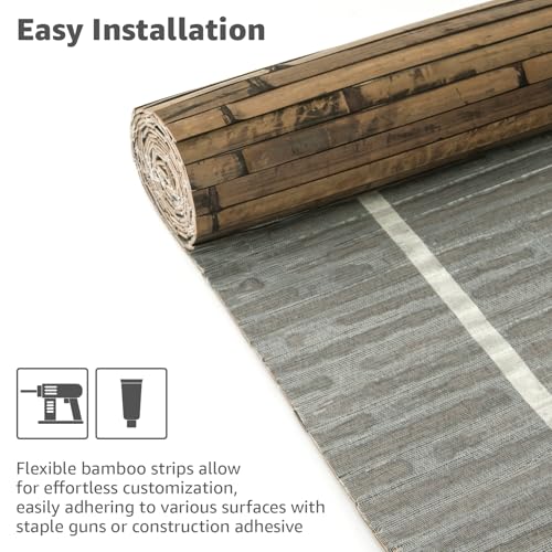 Art3d Natural Bamboo Wall Panel for Interior Wall Decor, Renewable Pole Wrap Wainscoting Paneling for Wall Ceiling Furniture Cabinet Office, 12 x 96 Inch - Dark Burned - color: Dark Burned, size: 1-12" x 96"