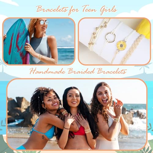 choice of all String Bracelets for Women Boho Wave Surfer Beach Wear Cute Bracelets Set Summer Friendship Jewelry Accessories Beach Stuff - color: A1:4 pcs brown white surfer bracelets