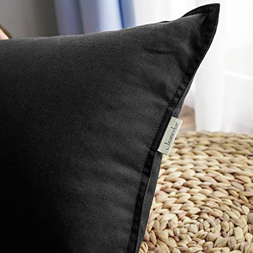 Jeanerlor Natural Cotton Linen Green Decorative 12"x20" Throw Pillow Case Cushion Cover with Twin Needles Stitch on Edge for Lumbar, (30 x 50cm), 2 Pcs, Black - color: Black, size: 20" x 12" (Pack of 2)