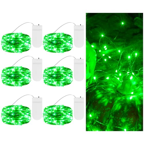 Halloween Green Fairy Lights Battery Operate,7.2ft 20 LEDs String Lights Silver Copper Wire for Hallowen Christmas DIY Decoration Wedding Party (6 Pack) - color: Green