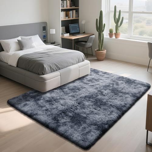 Fluffy Rug Shag Area Rug, Mottling Dark Grey 2x4 Area Rugs for Bedroom, Small Bedside Rug, Soft Fluffy Shag Entryway Throw Rugs for Living Room Bedroom Room Home Decor - color: Mottling Dark Grey, size: 2' x 4' (Rectangular)