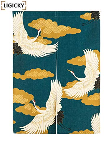LIGICKY Noren Japanese Style Doorway Curtain Cranes Printed Window Treatment Door Tapestry for Home Decoration 33.5" Width x 47.2" Long - color: Cran Flying on Yellow Cloud, size: 33.5"W x 47.2"L (Pack of 1)