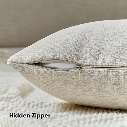 FUTEI Pack of 2 Chenille Decorative Throw Pillow Covers 22x22 Inch,Soft Cozy Faux Linen Textured Cushion Case,Farmhouse Home Decor for Couch Living Room,Beige - color: Beige, size: 22" x 22" (Pack of 2)