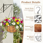 4 Pack Hanging Planter for Outdoor Plants 12 inch Metal Hanging Flower Basket with Coco Coir Liner Round Wire Plant Holder Chain Flower Pots Outdoor Garden Decoration Watering Hanging Baskets（DQ） - size: 12" x 4 Pack, style: Earth
