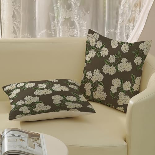 Brown Spring Pillow Covers 16x16 Inch 2 Pcs Green Yellow Hydrangea Flower Decor Throw Pillows Vintage Floral Seasonal Summer Outdoor Decoration Pillowcase Linen Cushion Cover for Couch Sofa - color: Brown Hydrangea, size: 16" x 16" (Pack of 2)