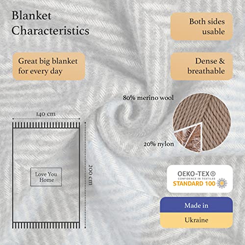 LYHome Merino Wool Blanket - Warm Throw for Cold Weather, Warmest Travel Outdoor Camping Blankets, Picnic Army and Military Throws, Comforter Soft & Cozy (55" x 79" Grey with Blue and White Stripes) - color: Grey With Blue and White Stripes