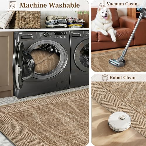 Easy Jute Rug 6x9 Outdoor Patio Rug with Border, Washable Rugs for Living Room, Farmhouse Non Slip Area Rugs with Rubber Backing Indoor Outdoor, Non Shedding Carpet for Bedroom, Courtyard, Light Brown - color: Light Brown, size: 6'x9'
