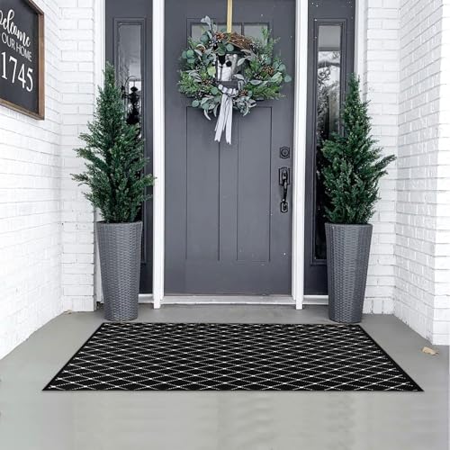Front Door Mat Outdoor Indoor Rugs Black and White Front Porch Decor Outside Rug Entryway Rug 23.6" x 51.2"Boho Black Outdoor Patio Front Door Rugs Kitchen Decor Carpet Entry Way Doormats - color: Black Boho Geometic Front Door Mat