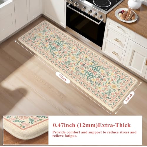 Collive Kitchen Mats for Floor, Cushioned Anti Fatigue Mat Pink Floral Rugs Non Skid Waterproof Sink Rug, Memory Foam Comfort Standing Mat for Office, Laundry, Desk, 2'x6' - color: Pink, size: 71"L x 24"W x 0.5"Th