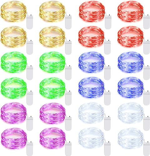 Ineximun 24 Pack LED Fairy Lights Battery Operated 7Ft 20Led Warm White Mini String Lights Waterproof Christmas Lights for Mason Jars Bedroom DIY Party Wedding Multi-Colored - color: Multicolor