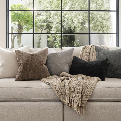 MIULEE Pack of 2 Couch Throw Pillow Covers 18x18 Inch Brown Boho Accent Decorative Pillow Covers Soft Chenille Farmhouse Cushion Covers for Home Decor Bed Sofa Living Room - color: Brown, size: 18" x 18" (Pack of 2)