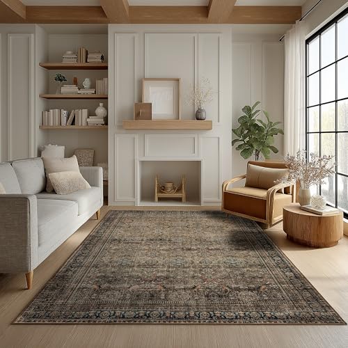 Ruaruarug Washable Area Rug 4x6 for Living Room Bedroom, Ultra Soft Non Slip Stain & Fade Resistant, Pet & Kids Friendly, Suitable for High Traffic Areas Easy to Clean for Kitchen, Vintage Brown - color: Vintage Brown, size: 4' x 6' (Rectangular)