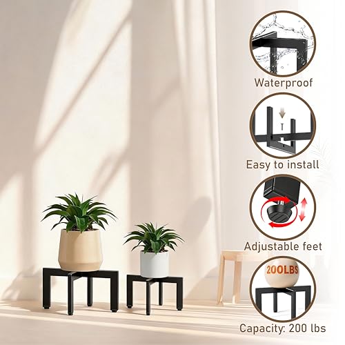 4-Pack Plant Stand Indoor Outdoor, Heavy Duty Metal Flower Pot Holder with Adjustable Feet, Modern Cross Shape Fit 5-13 Inch Pots, Includes 2 Large & 2 Medium, Easy Assembly, Black - size: 4 Pack - Large & Medium