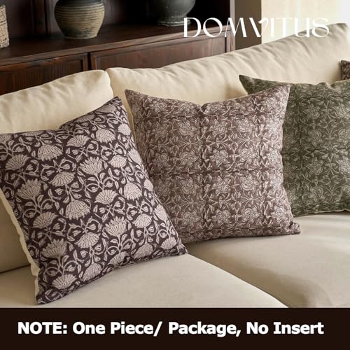 DOMVITUS Floral Pillow Covers 18x18 Throw Pillow Covers Block Print Vintage Decorative Neutral Pillow Cover for Couch Bed Living Room Dark Brown 1PC - color: Dark Brown, size: 18" x 18" (Pack of 1)