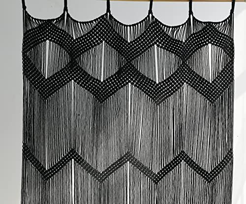 Flber Macrame Curtain Black Boho Window Macrame Doorway Curtain Macrame Wall Decor Bedroom Headboard Decor,42" Wx76 H - color: Black