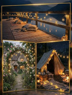 Oviejo 8.5FT LED Patio String Lights, Waterproof Outdoor Lantern String Lights with 12 Bulbs, Beaded Copper Wire Ball Style, Connectable Yard Garden Bistro Party Lights, Warm White - color: Brown Beaded Copper Wire Ball