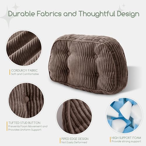 HIGOGOGO Lumbar Support Pillow for Recliner Chair/Accent Chair/Couch/Office Chair, Tufted Corduroy Back Support Cushion for Elderly, Recliner Cushions for Back Rest, Pain Relief, Reading, Brown - color: Brown