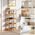kinbor 5-Tier Bamboo Bathroon Shelf - Multifunctional Bamboo Rack Storage Shelving Rack Utility Shelf for Bathroom Kitchen Living Room - size: 5-Tier
