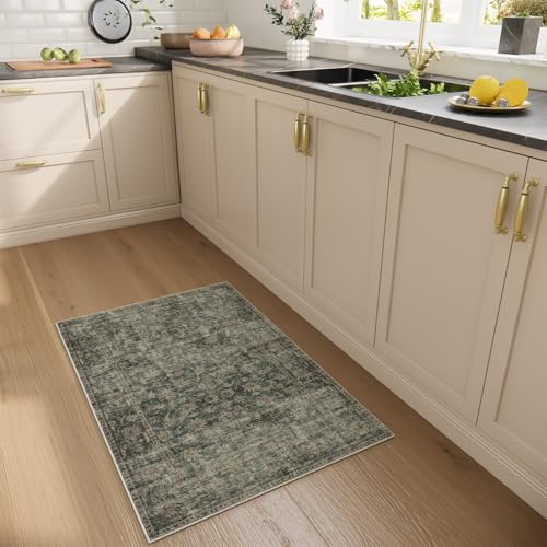 Machine Washable Throw Rugs for Entryway: Door Mat Indoor Entrance 2x3 Rug Boho Small Area Rug Non-Slip Low Pile Kitchen Rug for Front Door Indoor Entrance Entry Kids Room - color: Dark Green, size: 2' x 3' (Rectangular)