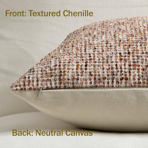 Pack of 2 Neutral Throw Pillow Covers 18x18 Boho Textured Dots Stripe Chenille Square Decorative Pillow Cases Accents for Living Room Couch Bed Farmhouse Home Decor, Brick Red - color: Brick Red, size: 18" x 18" (Pack of 2)