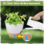Self-Watering Hanging Planters with Water Level Window, 8/10 Inch Indoor Outdoor Hanging Plant Pots Includes Chain Hangers with Drainage Holes & Detachable Reservoir (White, 8+10 inch) - color: White