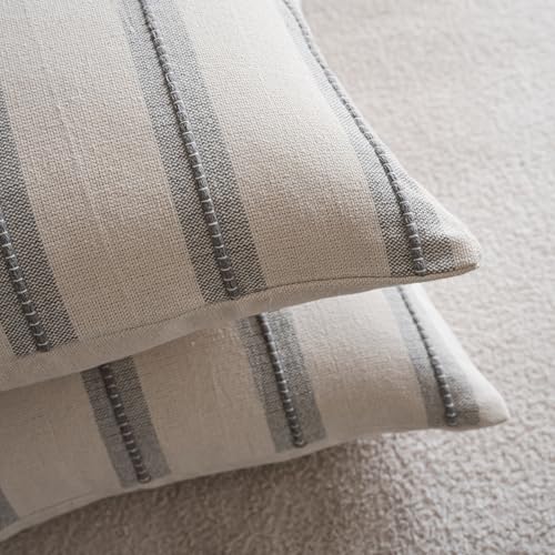 Cethom Boho Throw Pillow Covers 18x18 Set of 2, Grey Striped Decorative Pillow Cases for Couch Chair Bed, Textured Farmhouse Modern Accent Cushion Covers for Living Room Bedroom Sofa Home Decor - color: Grey, size: 18" x 18" (Pack of 2)