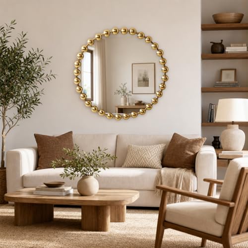 Madison Park 36 inch Gold Round Mirror, Round Mirrors for Wall Decor, Metal Frame Circle Mirrors for Bathroom, Living Room, Circle Wall Metal Art Mirror - color: Gold, size: 36"L x 36"W