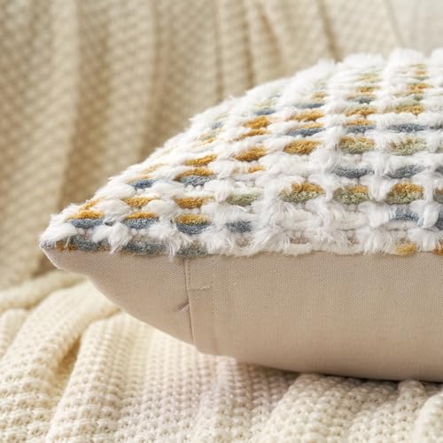 Aeckself Boho Chenille Tufted Pillow Cover 12 x 20 Inch, Rectangle Decorative Lumbar Throw Pillow Cover Neutral Pillowcase for Couch Bedroom Living Room, Yellow White - color: Yellow White, size: 20" x 12" (Pack of 1)