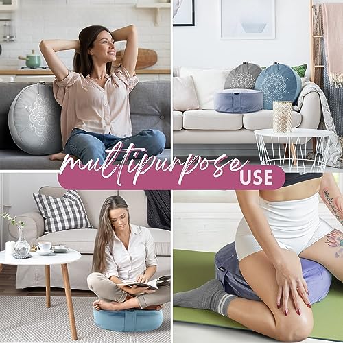 Yes4All Meditation Cushion, Floor Pillow Foam Zafu Buckwheat, Mandala Pattern Yoga Meditation Bolster Pillows, Floor Cushions - color: A. Sky Blue