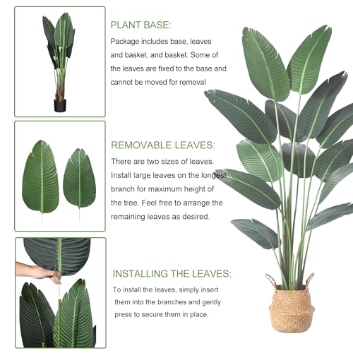 Ferrgoal 6Ft Artificial Bird of Paradise Plant with 13 Trunks, Potted Faux Tropical Palm Tree with Seagrass Basket for Indoor & Outdoor Home Office Décor - size: 6ft