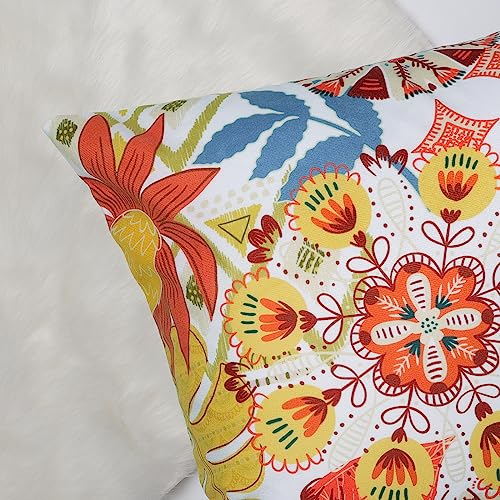 Bonhause Summer Boho Pillow Covers 18 x 18 Bohemian Floral Orange Decorative Pillows for Couch Sofa Bed Home Patio Decor Set of 4 - color: Orange & Green, size: 18" x 18" (Pack of 4)