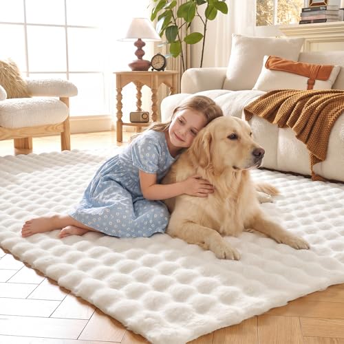 Lotus Karen Washable Area Rug, 3D Bubble Rug for Living Room, Bedroom, Faux Fur Carpet for Home Decor,2' W × 3' L, Cream White - color: Cream White, size: 2' x 3' (Rectangular)