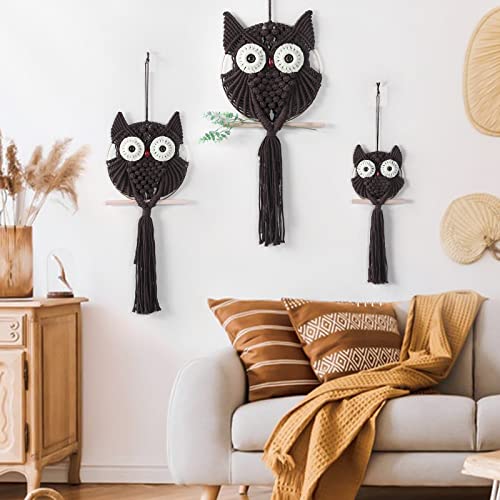 MVSUTA Owl Chocolate Cotton Handmade Macrame Wall Hanging Tapestry Home Decor Art and Craft Wonderful Decoration Woven Boho Ornament for Office Bedroom Apartment Living Nursery Gallery,3pcs set:1pc L - color: Chocolate, size: 3pcs set:1pc L & 1pc M & 1pc