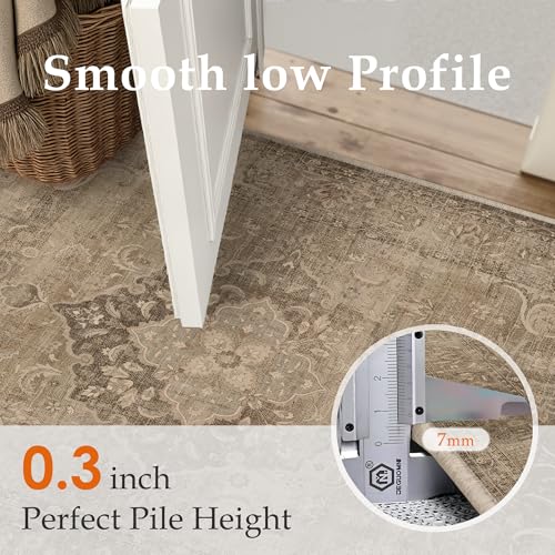 PureCozy Brown 2x3 Washable Entryway Indoor Rug Non-Slip Floral Vintage Distress Print Pattern Medallion for Living Room Thin Low Pile Soft Doormat for Kitchen Laundry Dining Room - color: Vintage 3丨brown, size: 2' x 3' (Rectangular)