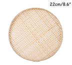 100% Handwoven Flat Wicker Round Fruit Basket Woven Food Storage Weaved Shallow Tray Organizer Holder Bowl Decorative Rack Display Kids DIY Drawing Board (Sqaure Hollow-Bamboo White, 22cm/8.7")
